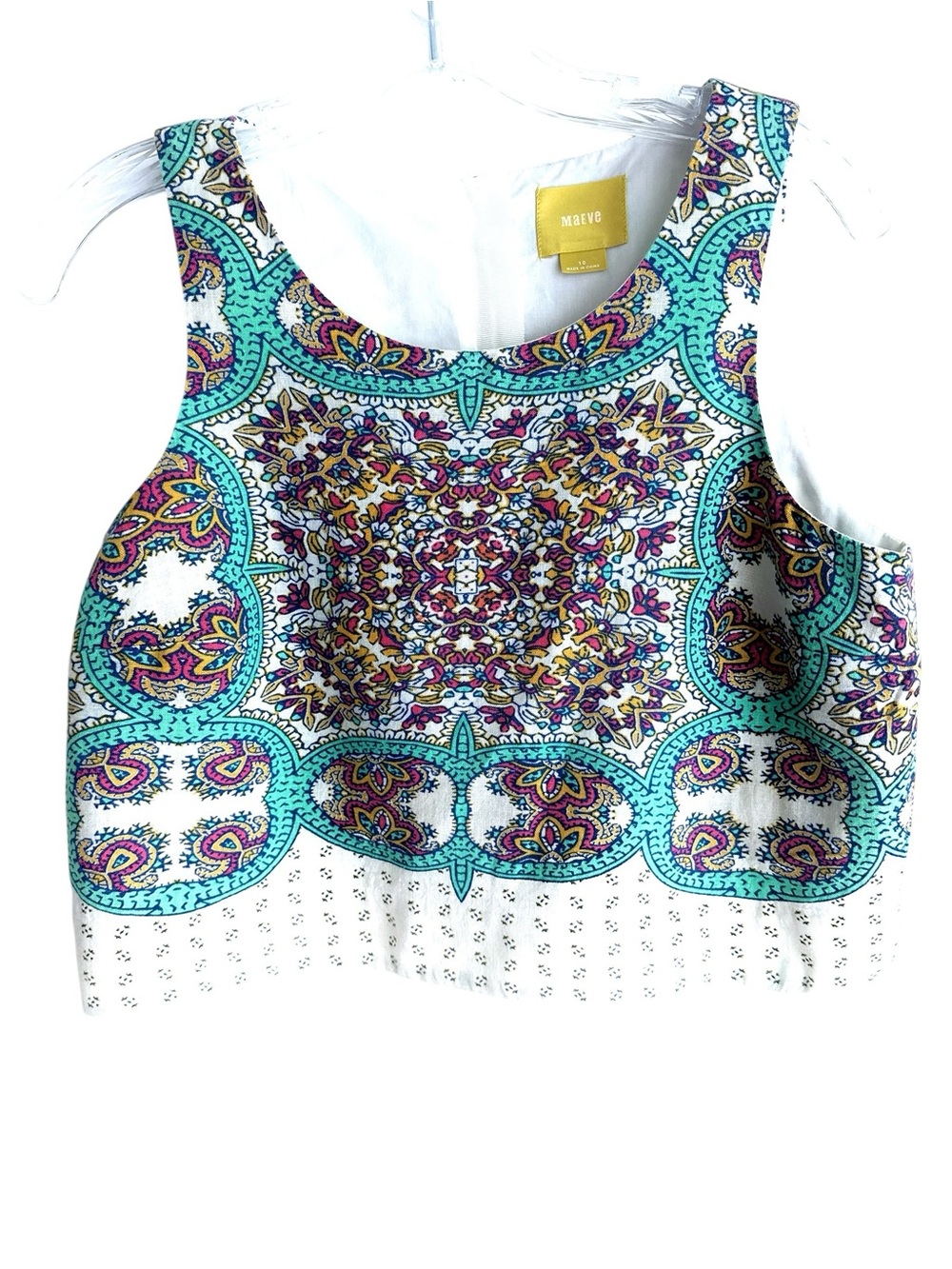 Maeve Anthropologie Blue Pink Yellow Paisley Print Sleeveless Crop Top Size 12